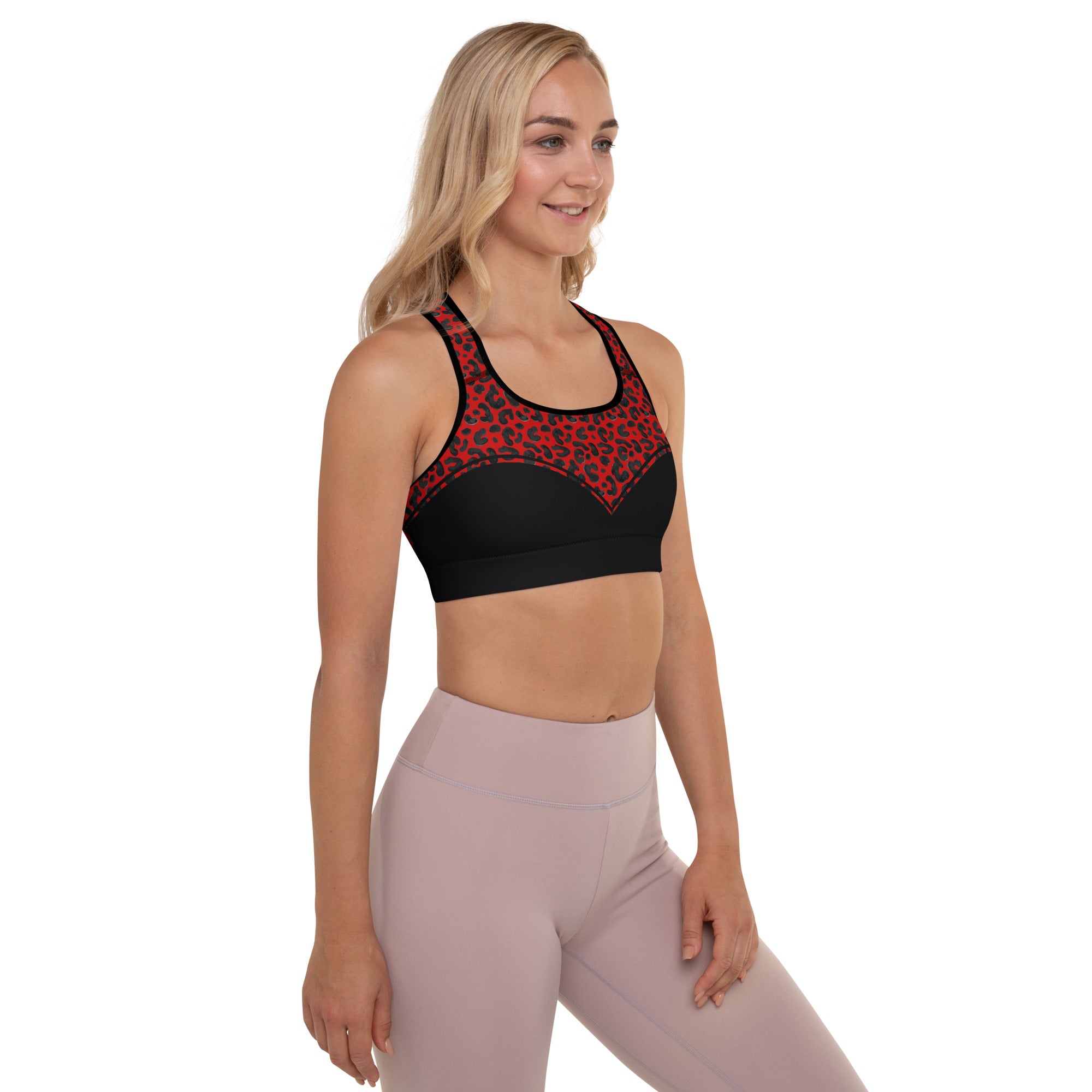 Red Leopard Print Heart Shaped Sports Bra